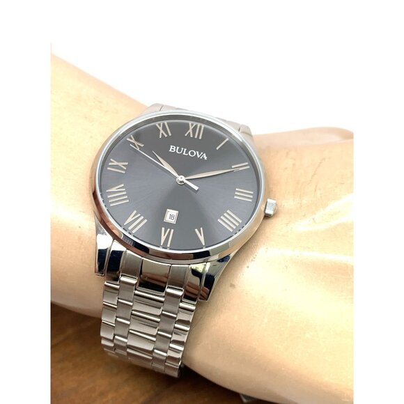 Bulova Men’s Watch 96B261 Silver Stainless Steel Gray Dial Roman Numerals 40mm - Picture 6 of 14